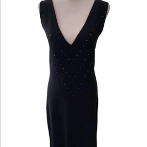 Max Studio black knit dress with pale pink embroidery design size M